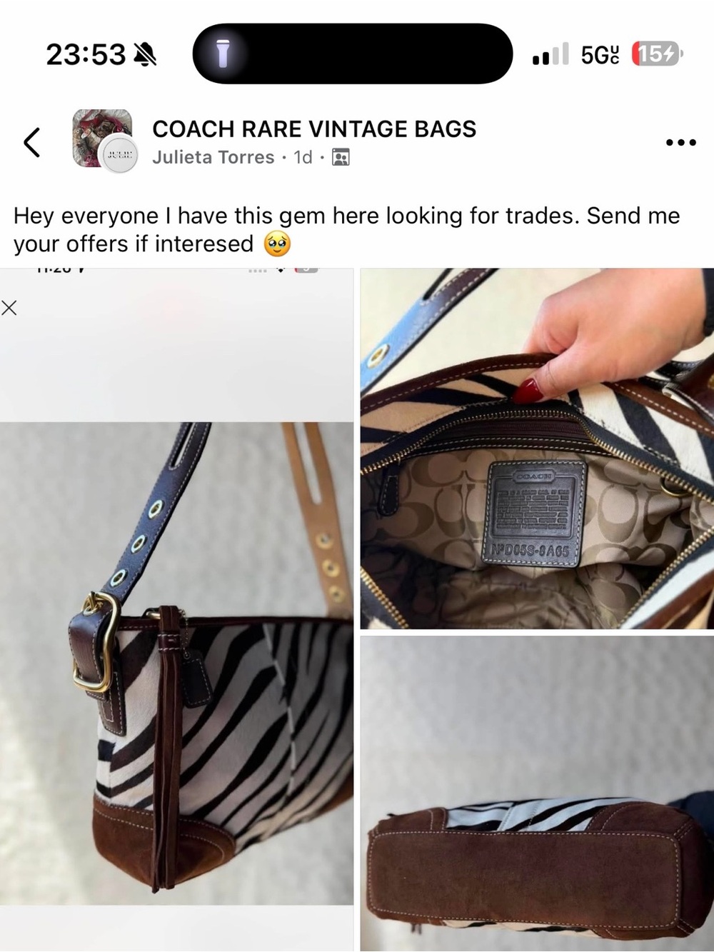 Coach Zebra Print Shoulder Bag in Black & Brown
